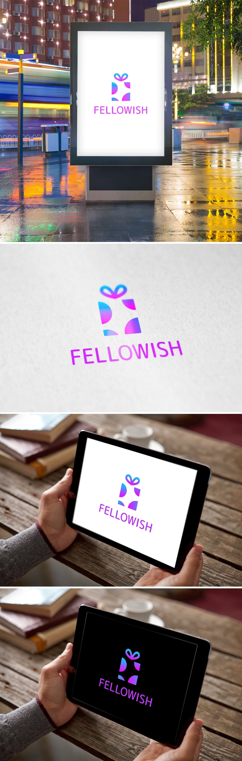 FelloWish - Лого и фирменный стиль для сайта, который помогает с выбором подарка, а также даёт возможность пользователю сделать свой вишлист.