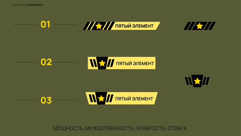 Постарался передать в формах важные для вас аспекты. Использовал указанные вами цвета и сочетания. Получилось очень даже круто. Стилистика шеврона, нашивки очень читается. Любой вариант минималистичен и будут круто смотреться и на других носителях. Так же посчитал важным моментом указать в логотипе что именно звезда и есть пятый элемент по этому количество объектов и динамика указывает на центральный, важный элемент, ПЯТЫЙ элемент на звезду! Надеюсь у меня получилось сделать хотя бы примерно то что вы желаете видеть! - Разработка логотипа-нашивки на спец.одежду