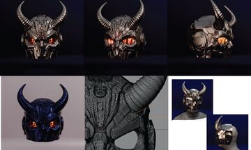 3D-модель маски демона с рогами для печати | STL, FBX | Косплей, LARP, реквизит