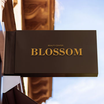 Разработка логотипа и Фирменного стиля BLOSSOM Фасадная вывеска