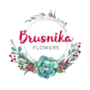 Логотип цветочной мастерской Brusnika flowers