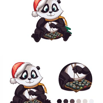 Панда ест Суши, новогодняя иллюстрация для сети японской кухни