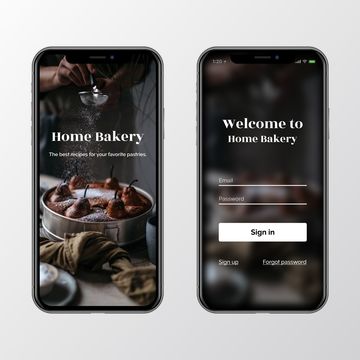 Дизайн экранов приветствия для приложения с рецептами выпечки.