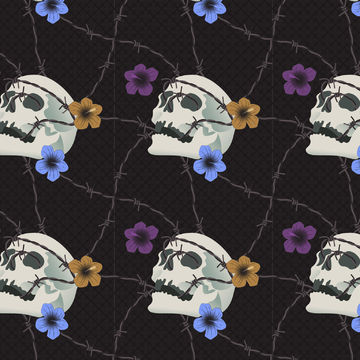 seamless pattern with skulls and flowers