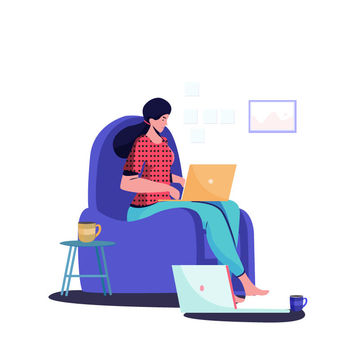 Иллюстрация девушка за компьютером