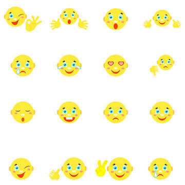 Набор иконок из 16 смайликов, выполненных в виде персонажа