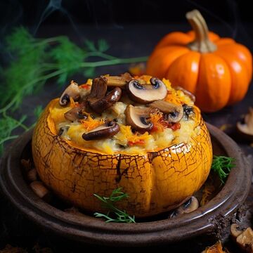 Запеченная тыква с грибами.