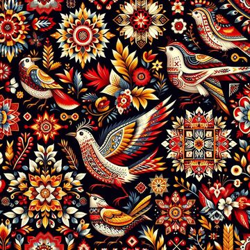 паттерн в русском стиле с цветами