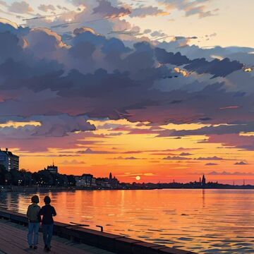 Пейзаж - закат в Петрозаводске, создано с помощью программ