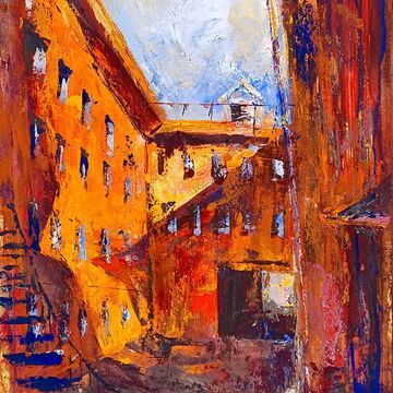 painting, red yard, Minsk