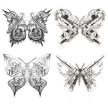 эскизы бабочек в разных стилях.