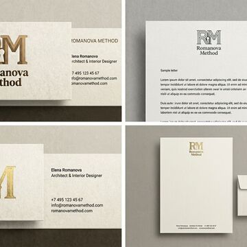 монограмма из инициалов R и M, где архитектурные формы букв образуют скрытый символ