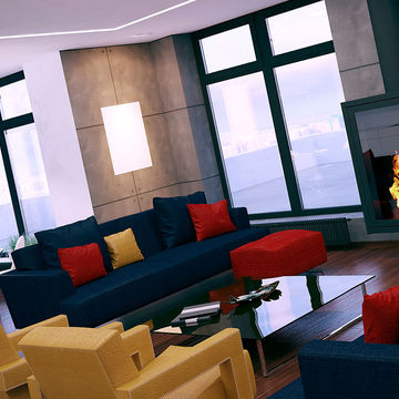 3d визуализация гостиной в ультра современном стиле