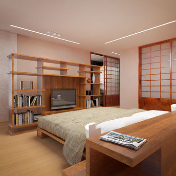 3d визуализация спальни в японском стиле