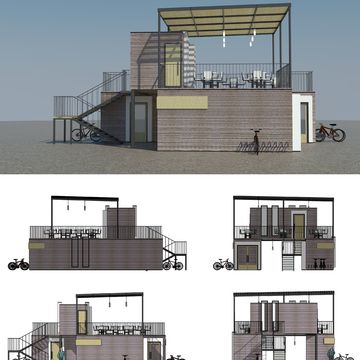 Проект здания для кафе и проката из морских контейнеров.