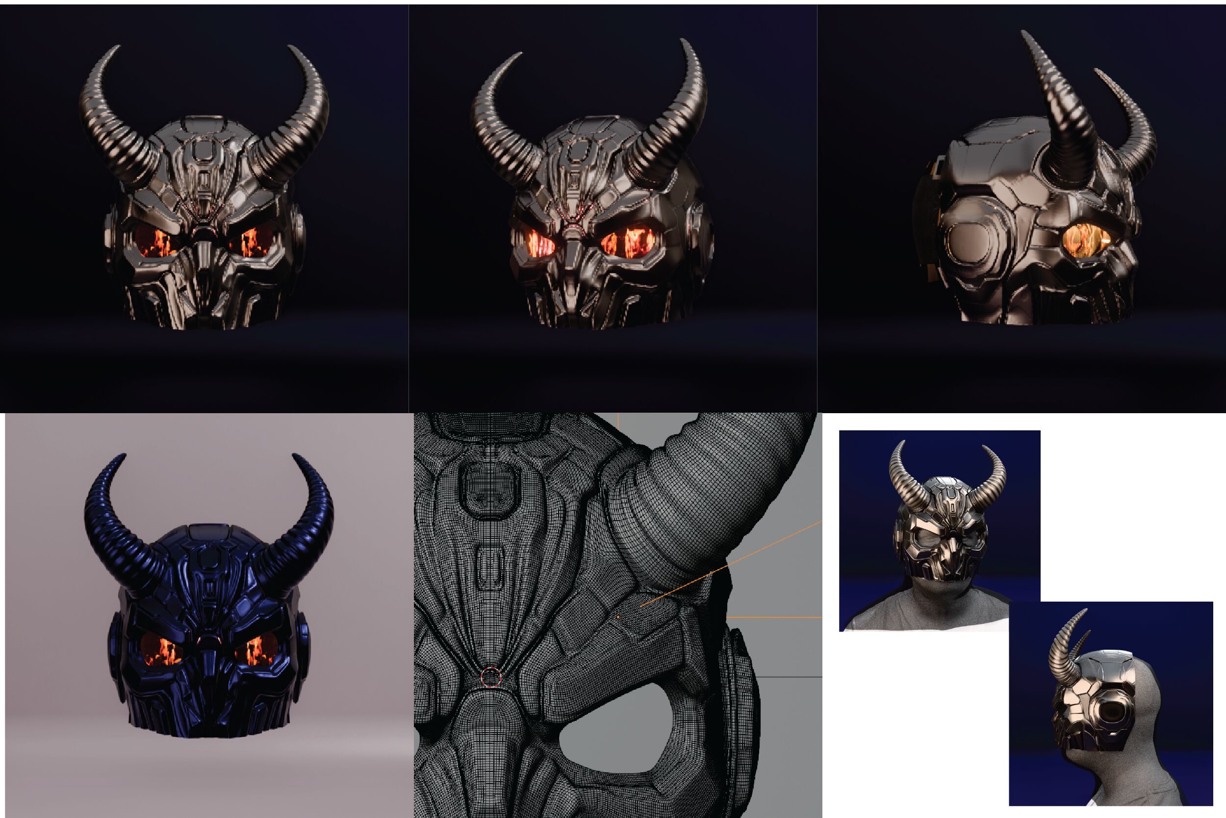 3D-модель маски демона с рогами для печати | STL, FBX | Косплей, LARP, реквизит за 2 000 руб.