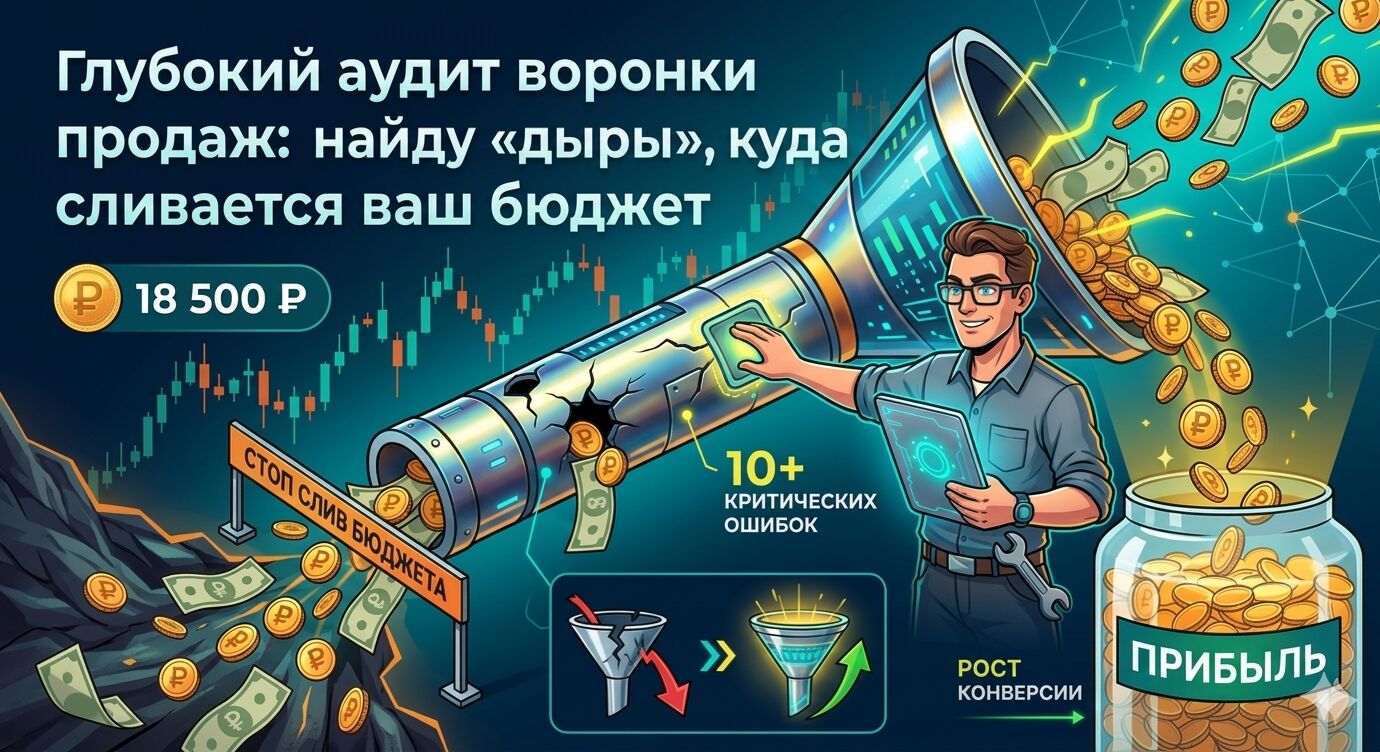 ​Глубокий аудит воронки продаж: найду &laquo;дыры&raquo;, куда сливается ваш бюджет за 18 500 руб.